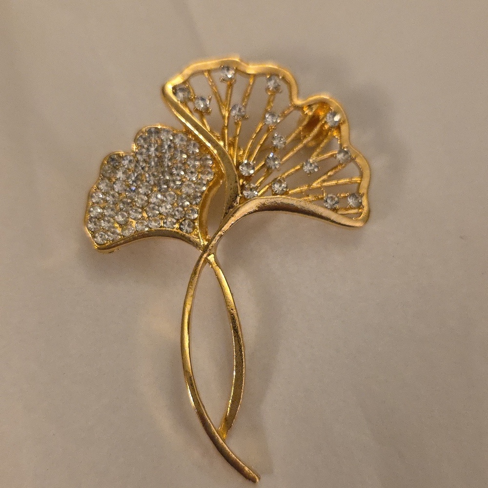 Ginko Leaf Brooch Loaded With Simulated Diamonds